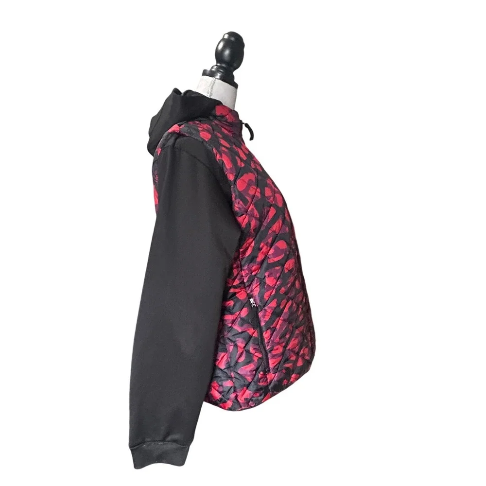 Jordan Kids Quilted Hooded Jacket‎ Red Black Floral Print Logo Size XL